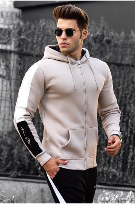 Drapp kapucnis sportos pulóver