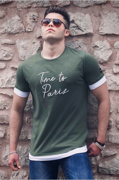 Time to Paris hímzett khaki póló
