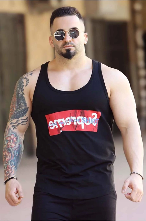 SUPREME feliratos fekete ujjatlan atléta