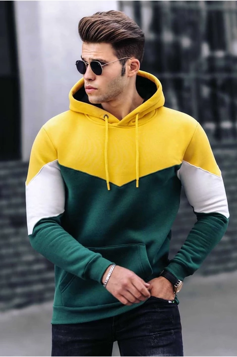 MADMEXT trikolor (sárga-fehér-zöld)kapucnis pulcsi