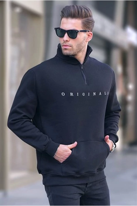 Félcipzáros fekete originals feliratos pulóver