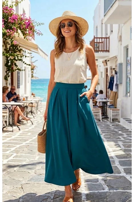 Zsebes petrolkék maxi szoknya