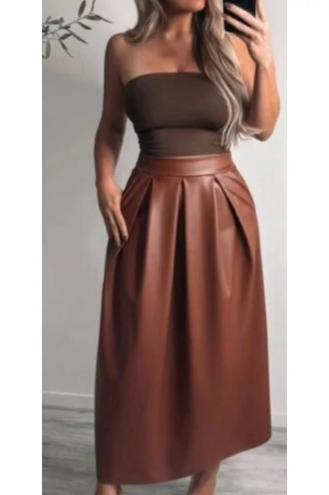 Műbőr zsebes  barna maxi szoknya