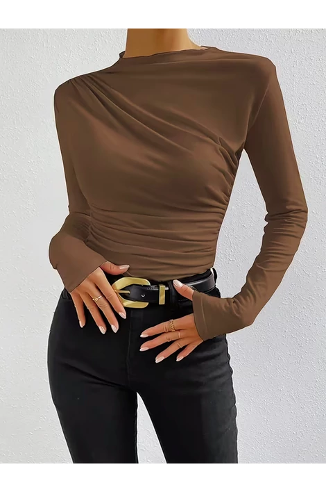 Nicole konyakbarna bordás felső