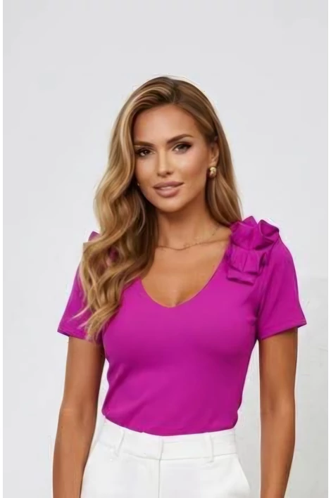 Fodros vállú magenta  felső