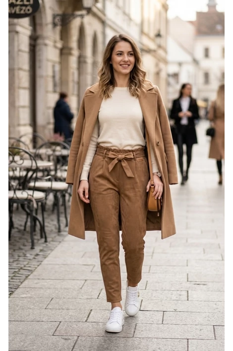 Magasderekú masnis barna színű nadrág