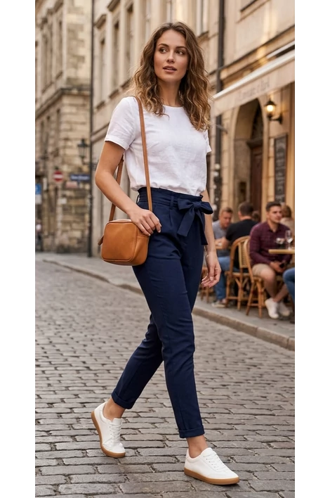 Magasderekú masnis sötétkék nadrág