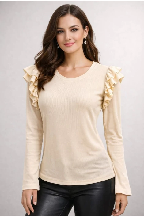 Fodros vállú drapp felső