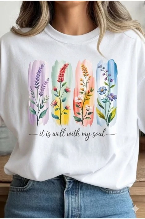 Virág mintás fehér póló 