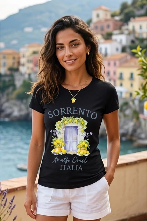 Sorrento nyomott mintás fekete póló