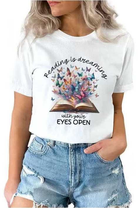 Pillangó/könyv fehér póló 