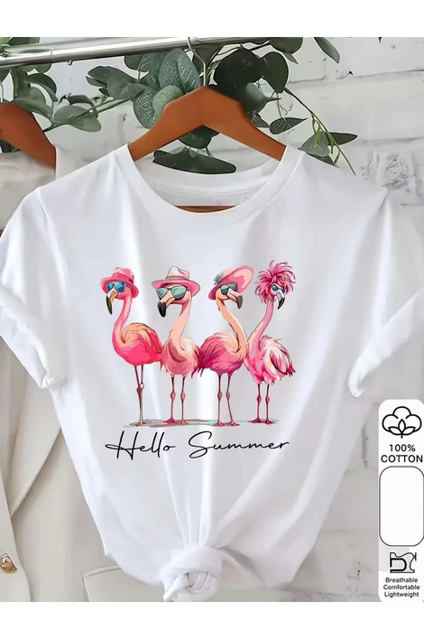 Flamingó mintás fehér póló