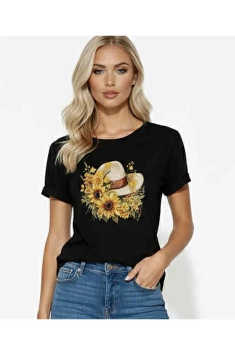 Virág mintás fekete póló