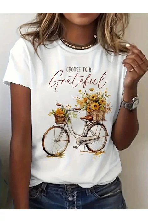 Bicikli  mintás  fehér póló