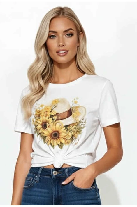 Virág mintás fehér póló