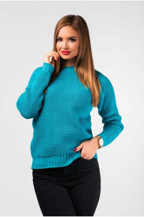 Türkiz kötött pulóver