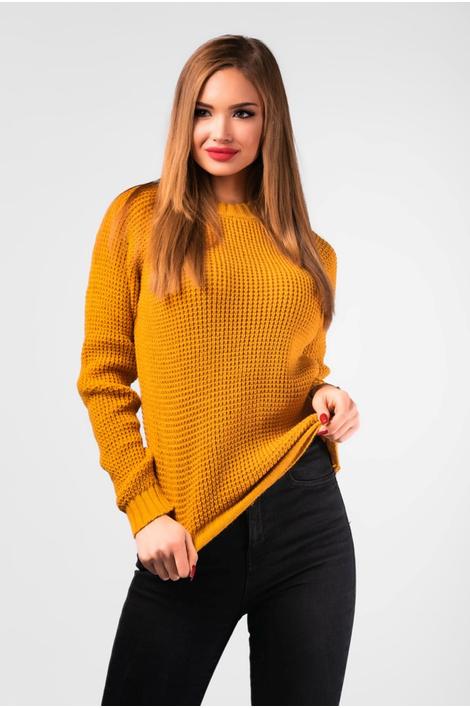 Mustár sárga kötött pulóver