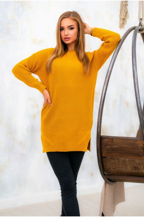 Mustár sárga kötött pulóver