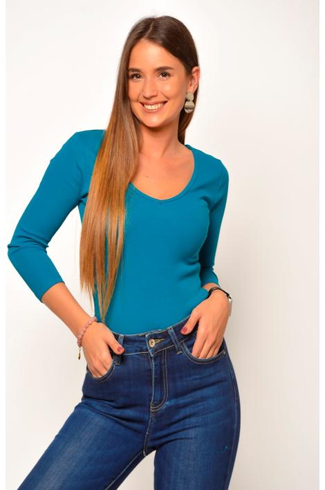 Mély dekoltázsú petrolkék body