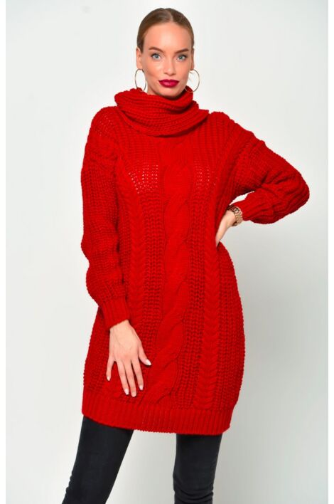 Kámzsás nyakú piros pulóver