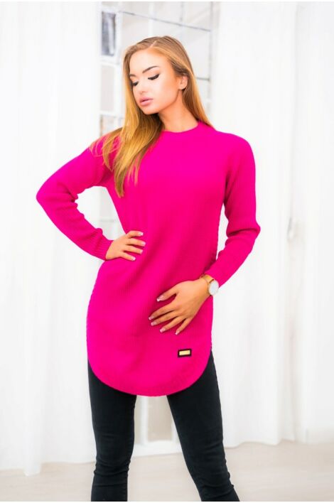 Kerekített aljú környakú pink pulóver