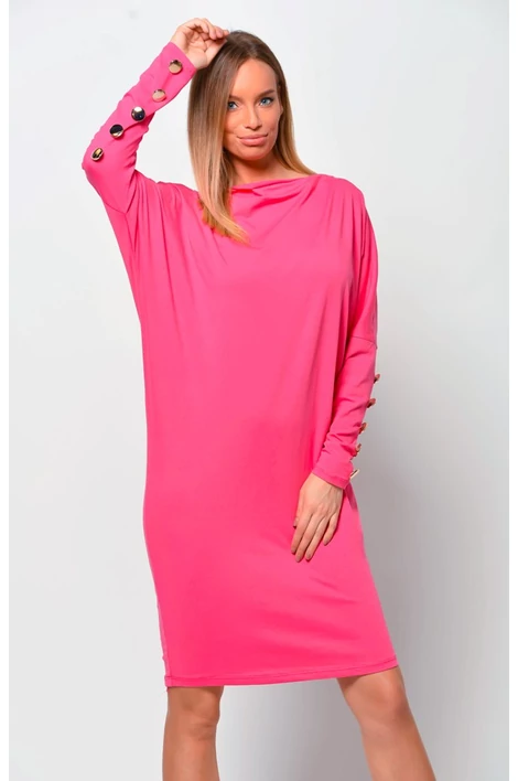 Ujjain díszgombos lezser fazonú pink ruha