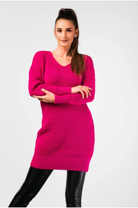 V nyakú pink színű  pulóver