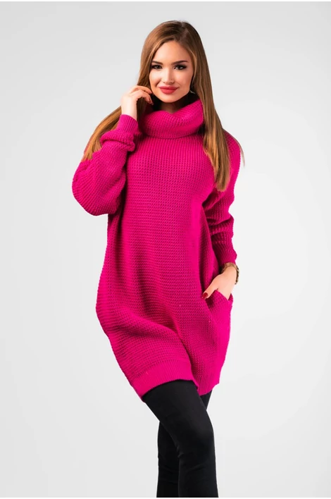 Kámzsanyakú pink pulóver