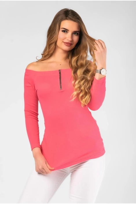 Vállra húzható,cipzáros, pink bordás felső
