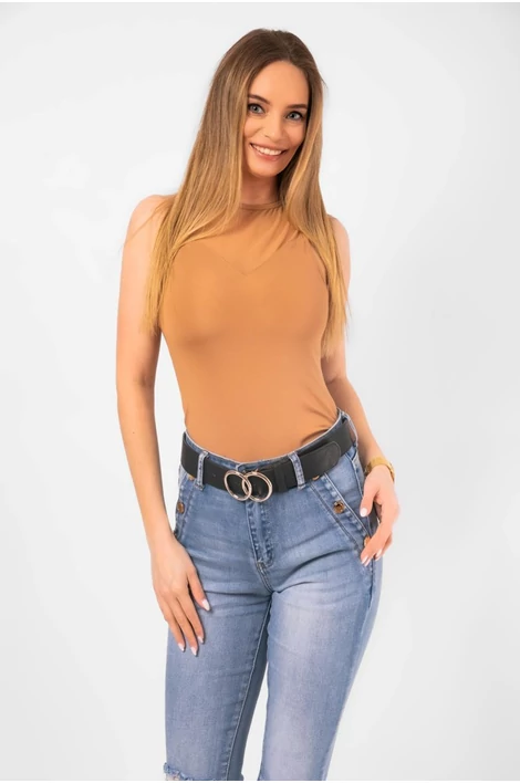 Tüll betétes mocha színű body