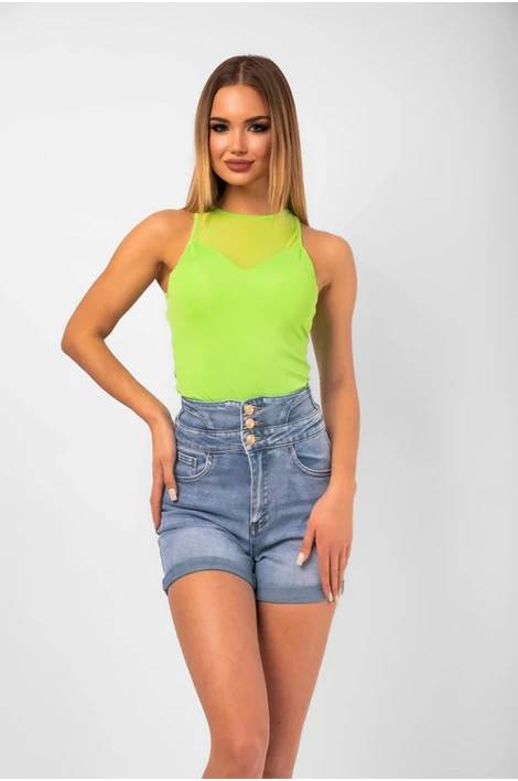 Tüll betétes erős zöld body