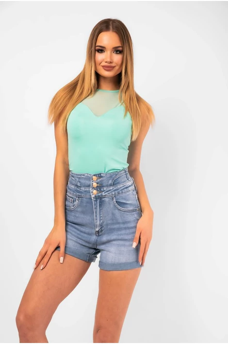 Tüll betétes erős mentazöld body