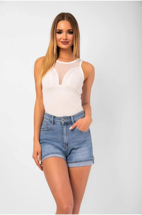 Tüll betétes törtfehér body