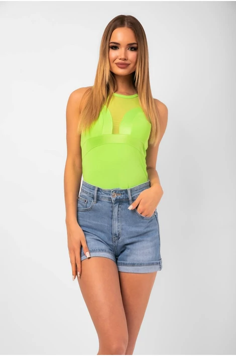 Tüll betétes erőszöld body