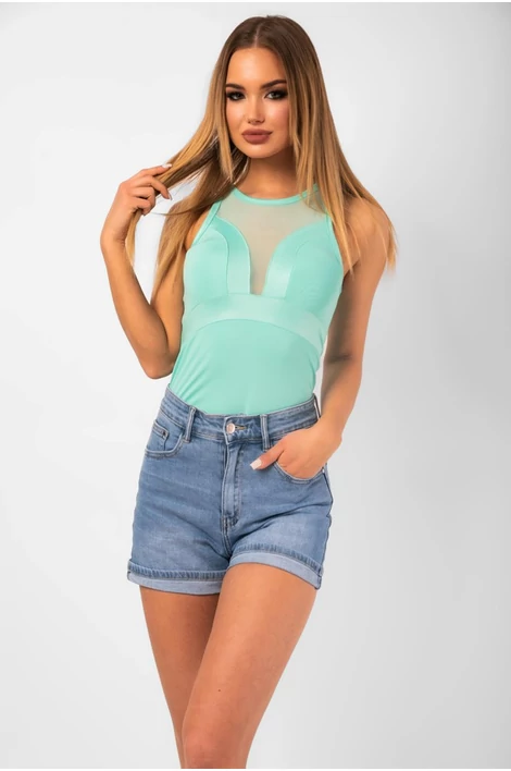 Tüll betétes világoszöld body