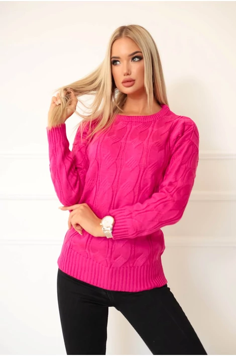 Egyedi kötésmintájú pink pulóver