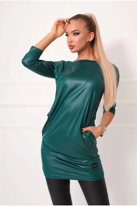 Latex hatású zsebes zöld tunika/ruha