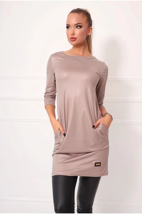 Latex hatású zsebes,mocha tunika/ruha