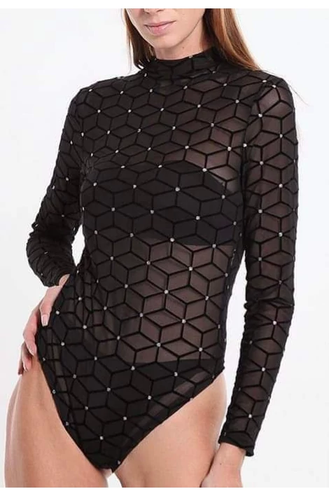Fekete mintás tüll body