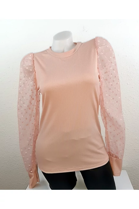 Pöttyös tüll ujjú púder felső