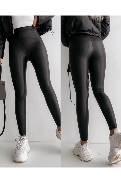 Push up hatású fekete műbőr leggings