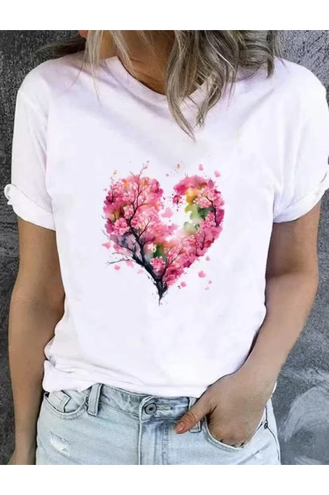 Szívalakú fa mintás fehér póló