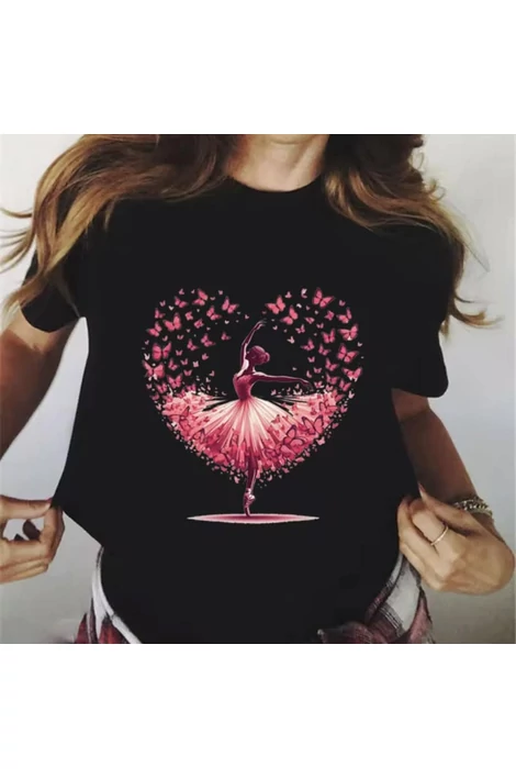 Nyomott mintás fekete póló