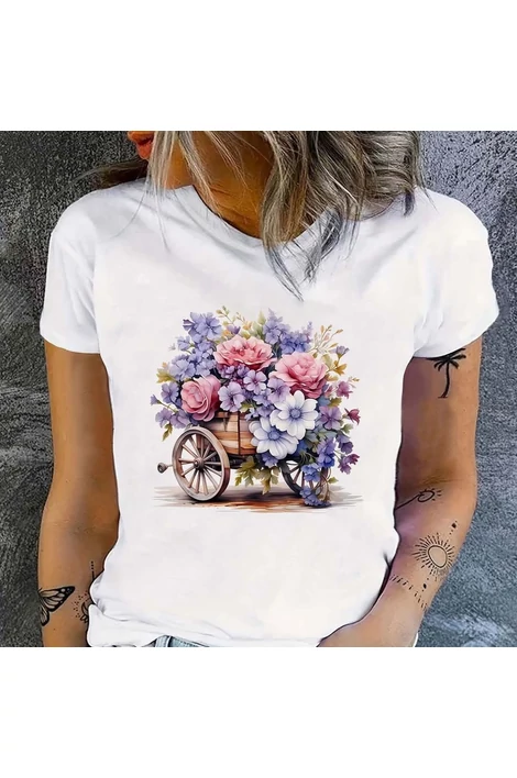 Virágcsokor szekeren, fehér póló