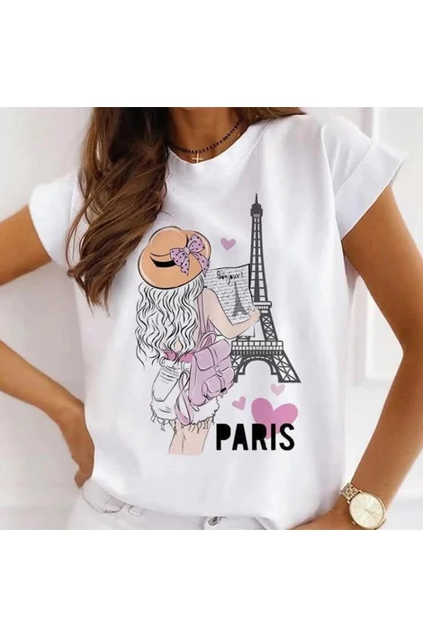 Eiffel tornyos, fehér póló