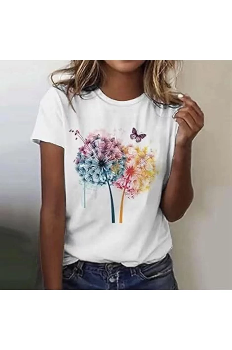 Pitypang mintás, fehér póló