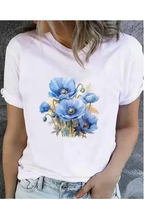 Kék pipacsos, fehér póló