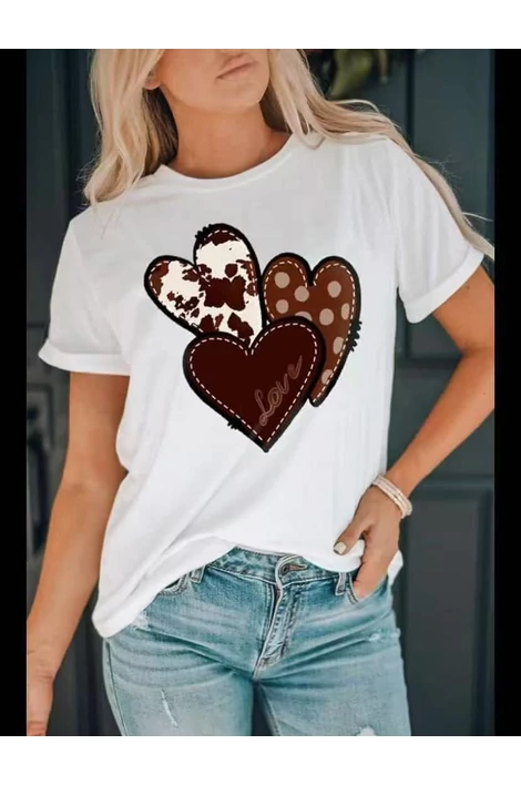 Barna szívek mintás fehér póló