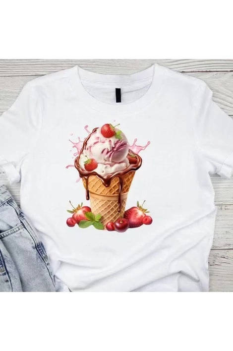 Epres fagyi mintás fehér póló