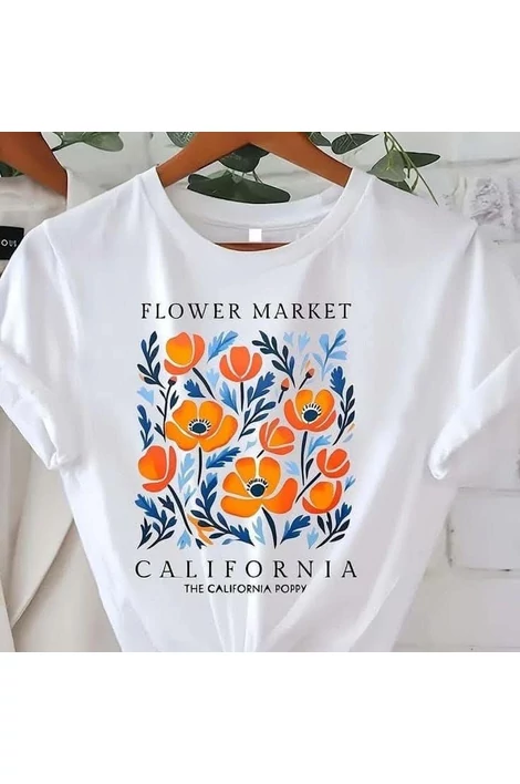 Flower market mintás fehér póló